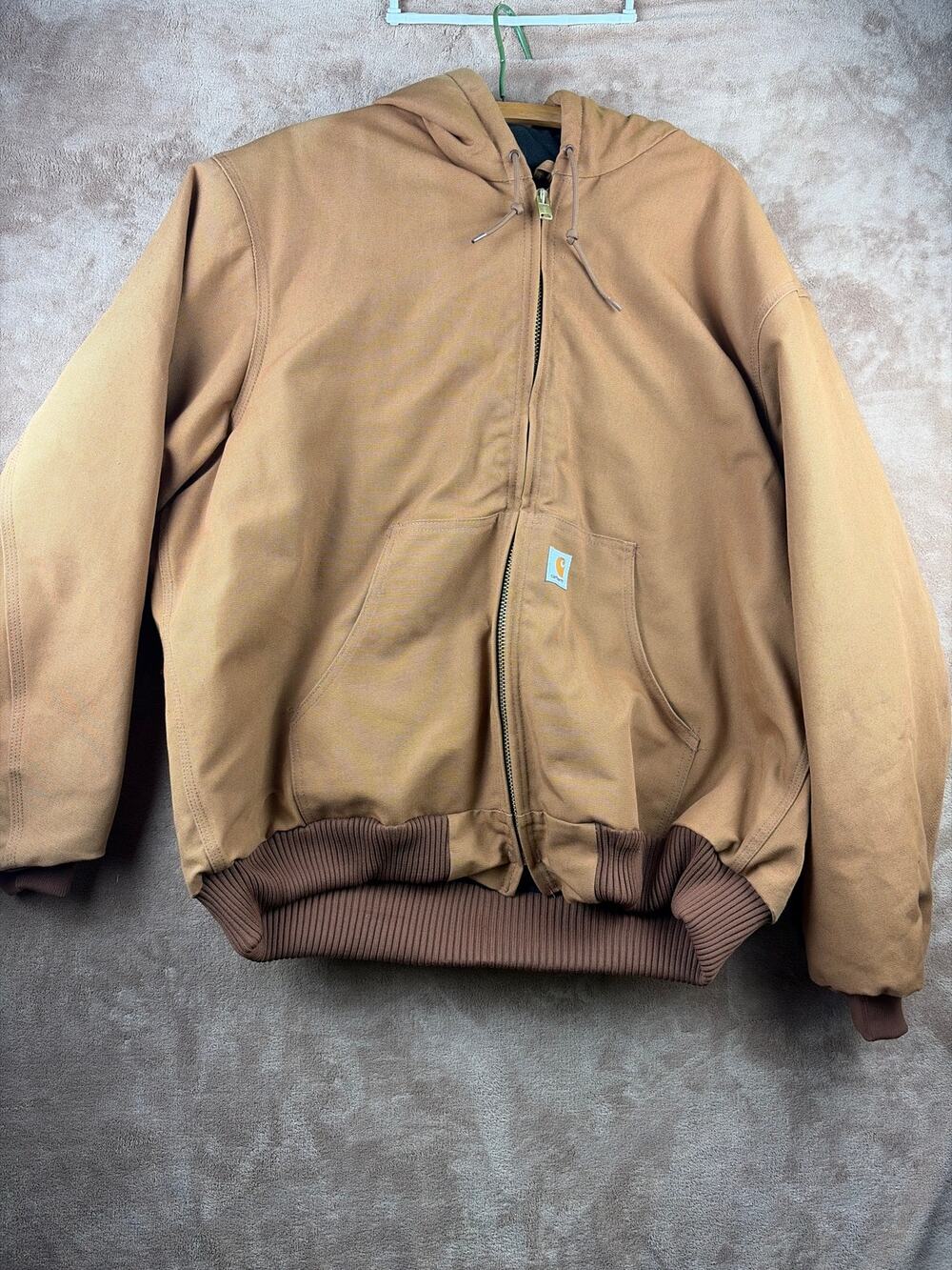 Vintage Carhartt J140 BRN Duck Canvas Flannel Lined Hooded Active Jacket Coat XL